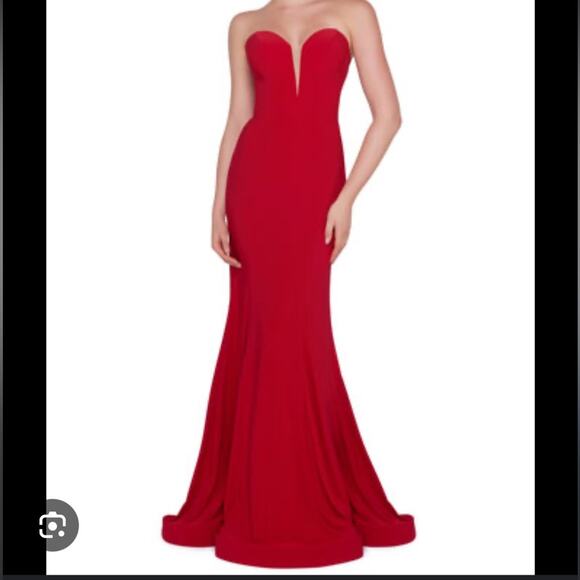 NWT Ieena For Mac Duggal Sweetheart-Neck Strapless Bustier Trumpet red Gown - Picture 4 of 8